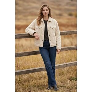 Levis Womens Cream Sherpa Faux Fur Trucker Jacket  Off White Lg Gorpcore Western
